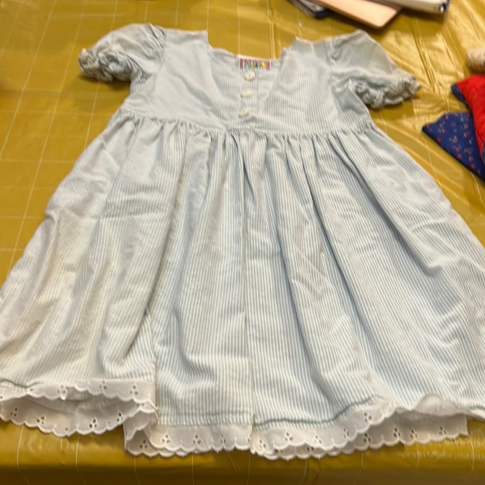 Vintage dress by swat kids blue and white tiny stripes. Size 6